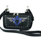 HL80156BLUE HipClip pouch tribal Heart Leather Bag Women Waist Bag BLUE Fanny Pack Motorcycle Biker Blue Embroidery