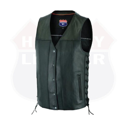 BLACK HL2611NKD Straight bottom Gun pocket leather vest - HighwayLeather