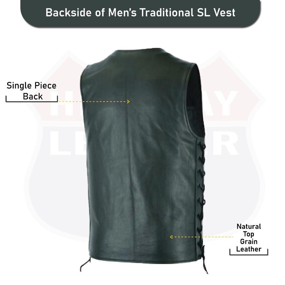 BLACK HL2611NKD Straight bottom Gun pocket leather vest - HighwayLeather