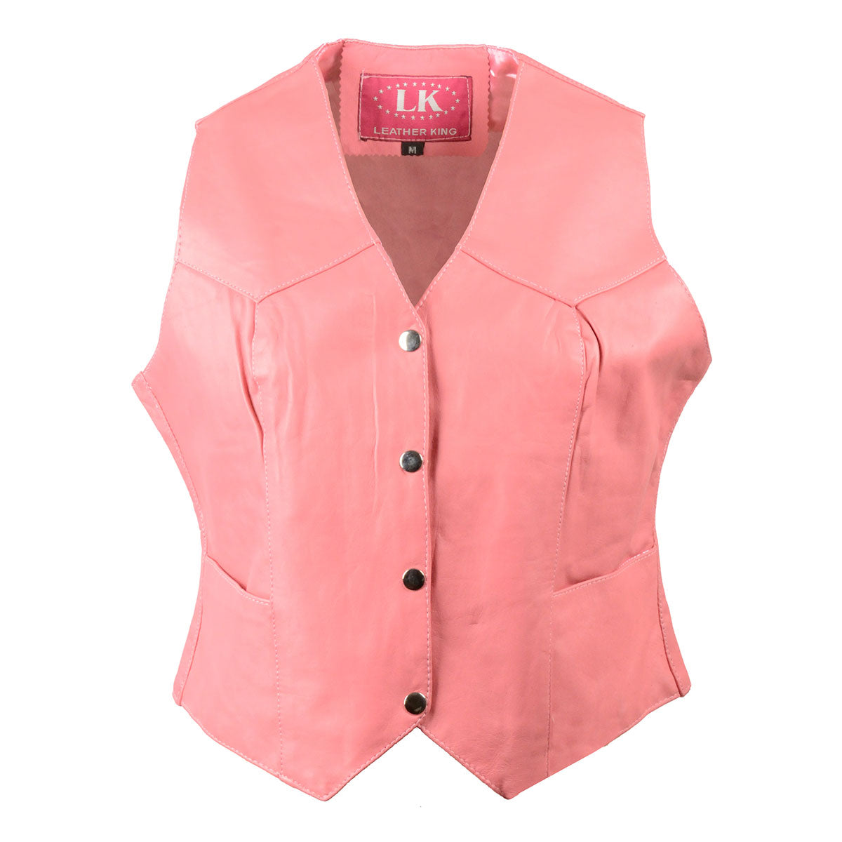 Leather King SH1227 Pink Women's Classic Leather Four Snap Vest - image 1