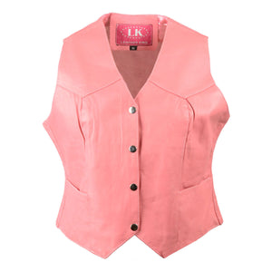 Leather King SH1227 Pink Women's Classic Leather Four Snap Vest - image 1
