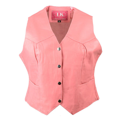Leather King SH1227 Pink Women's Classic Leather Four Snap Vest - image 1