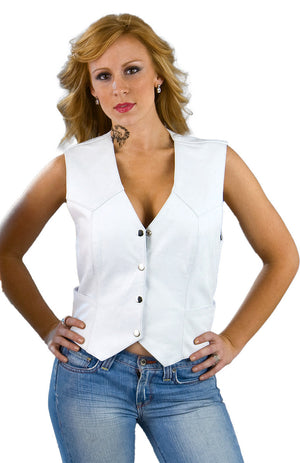 Milwaukee Leather SH1227 Women's White 'Classic Western' Leather 4-Snap Button Vest - image 1