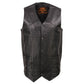 Milwaukee Leather SH1310Tall Men's Black Leather Classic V-Neck Motorcycle Rider Vest w/ Snap Button Closure