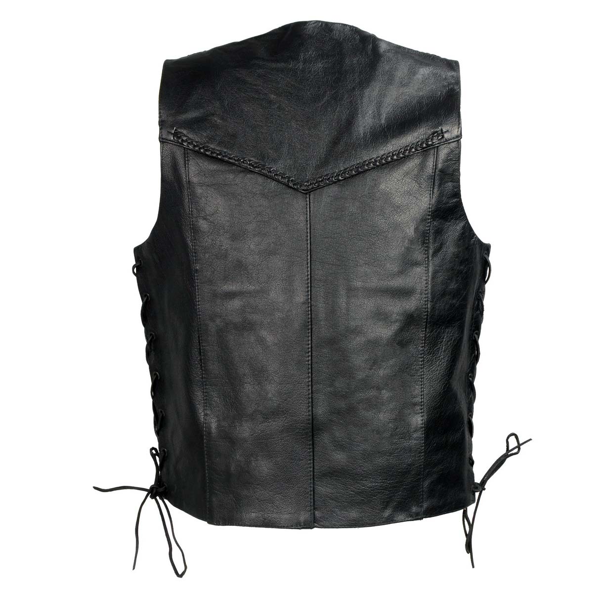 Milwaukee Leather SH1314 Men's Classic Black Braided Leather Vest with Side Laces — image 2
