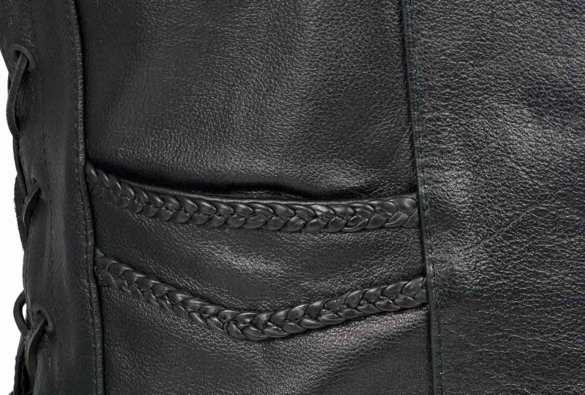 Milwaukee Leather SH1314 Men's Classic Black Braided Leather Vest with Side Laces — image 7