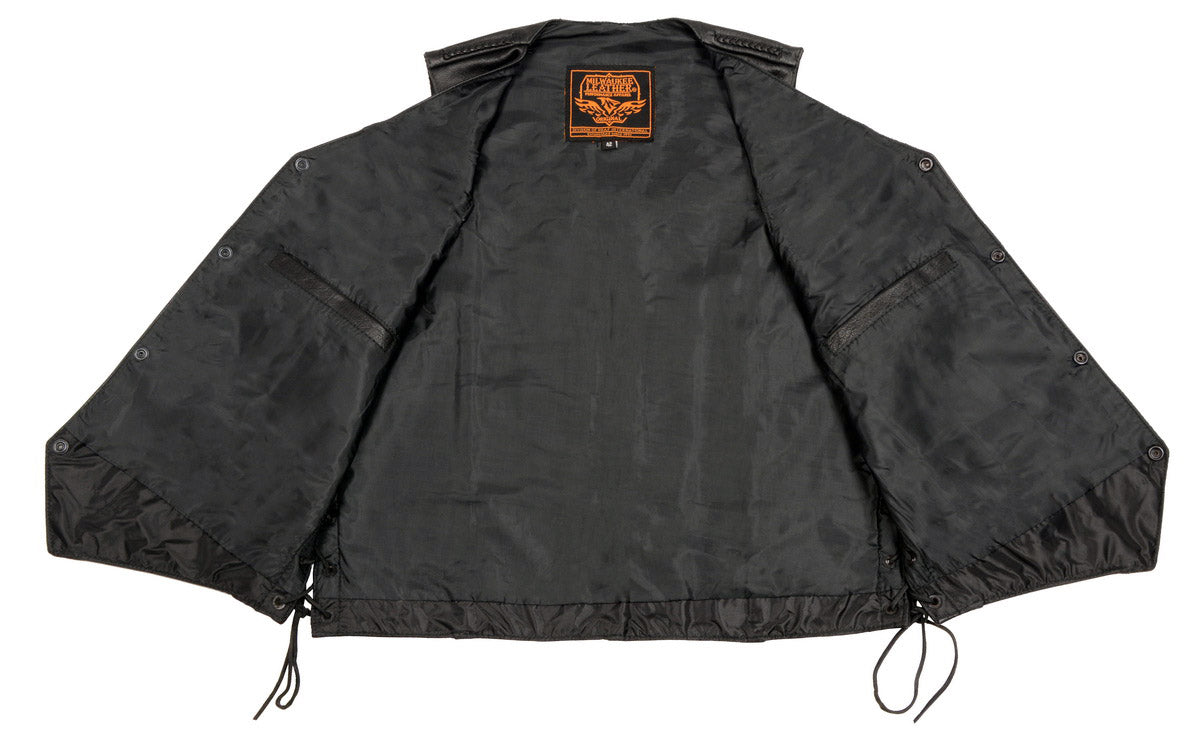 Milwaukee Leather SH1314TALL Men's Classic Black Braided Leather Vest with Side Laces — image 3