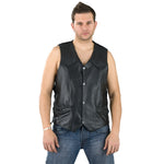 Milwaukee Leather SH1314TALL Men's Classic Black Braided Leather Vest with Side Laces — image 1