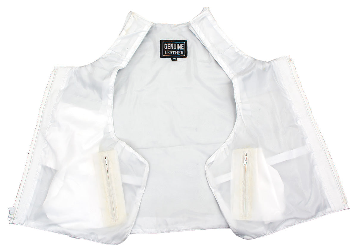 Genuine Leather SH1367ZW Men’s 'Bullet Proof Replica' White Leather Vest — image 2