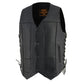 Milwaukee Leather SH1391 Men's Black Leather 10 Pocket V-Neck Side Lace Motorcycle Rider Vest w/ Front Snap Closure