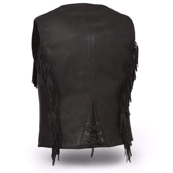 The Apache Ladies Lightweight Fringe Leather Vest Motorcycle Tassel Frill Vest Bikers  - HL14572 - HighwayLeather