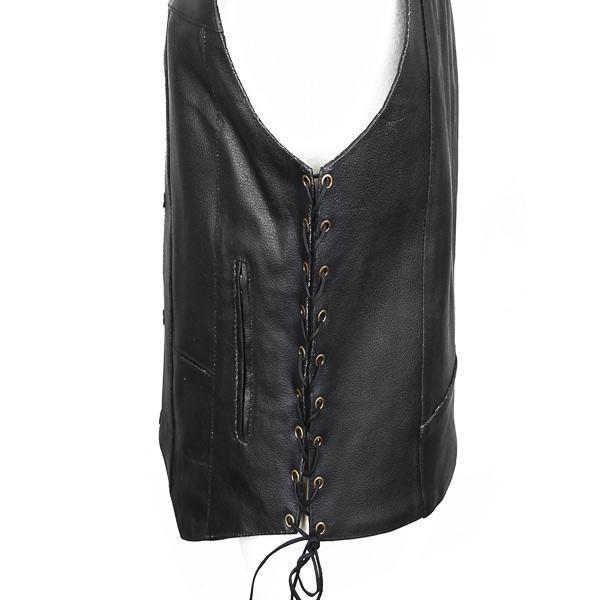 USA Leather 1204 Men's Black 'Dime' Classic Leather Ten Pocket Motorcycle Biker Vest with Side Laces — image 7