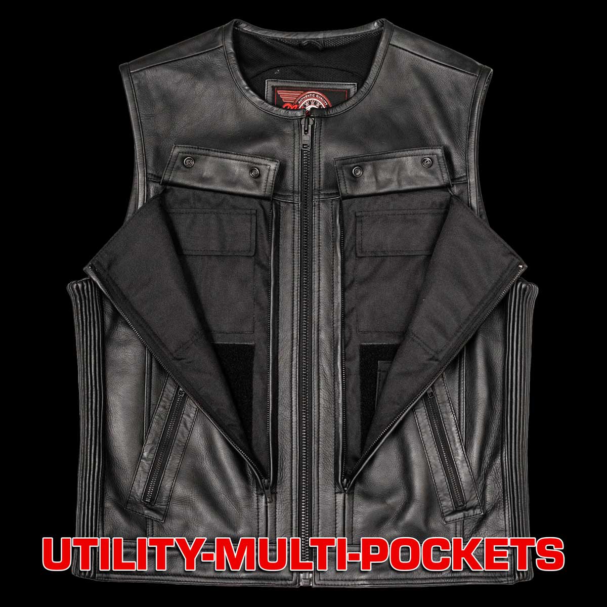 MMCC Men's Quick Draw Black Leather Motorcycle Vest - MMC30001 — image 11