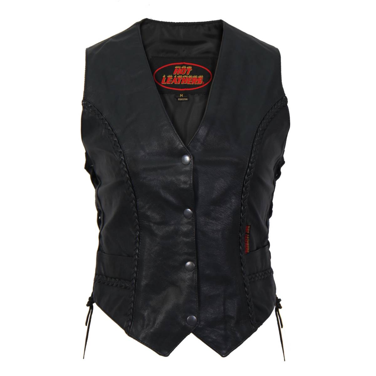 Hot Leathers VSL1006 Women's Black Leather Braided Vest - image 1