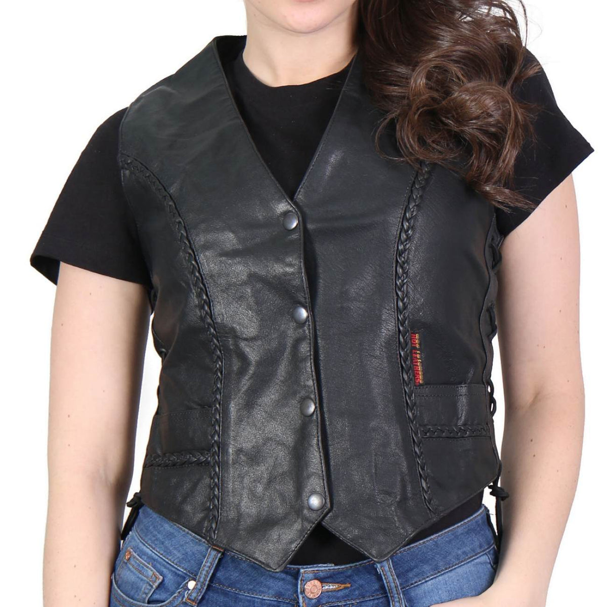 Hot Leathers VSL1006 Women's Black Leather Braided Vest - image 4