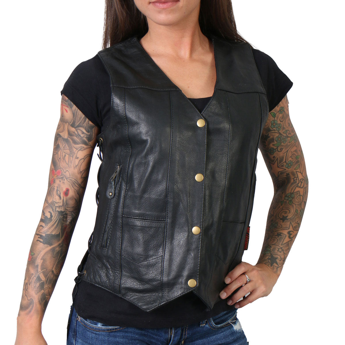 Hot Leathers VSL1008 Women's Black 'Ten Pocket' Leather Vest - image 1