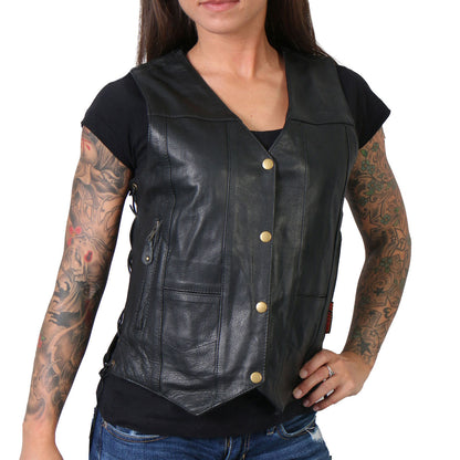 Hot Leathers VSL1008 Women's Black 'Ten Pocket' Leather Vest - image 1