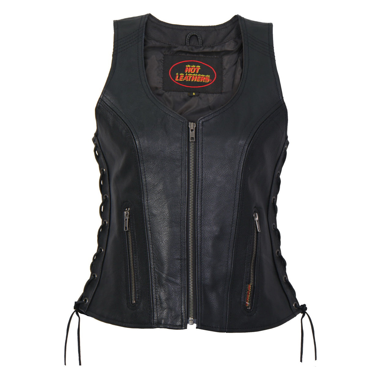 Hot Leathers VSL1013 Women's Black Leather Side Lace Zip-Up Vest - image 8