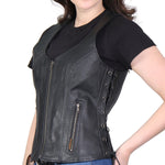 Hot Leathers VSL1013 Women's Black Leather Side Lace Zip-Up Vest - image 1