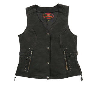 Hot Leathers VSL1014 Women's Black Leather Vest with Fringe - image 1