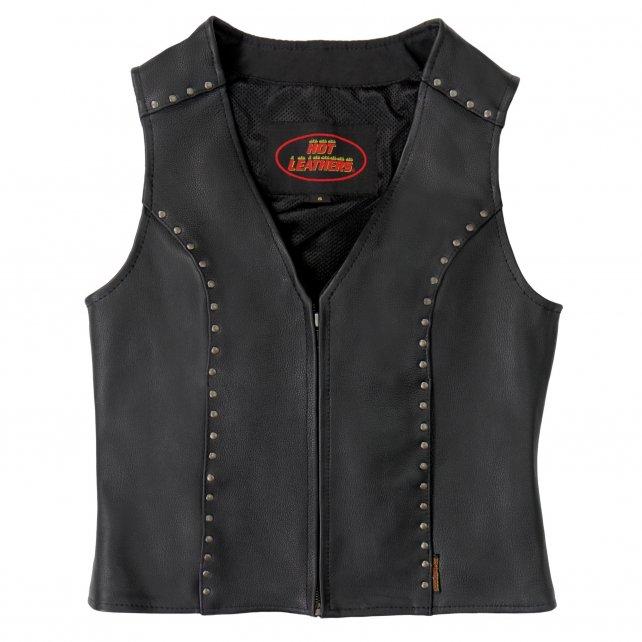 Hot Leathers VSL1015 Women's Studded Black Leather Vest with V-Neck Design - image 1