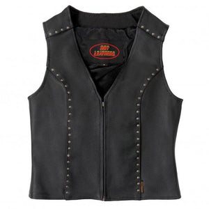 Hot Leathers VSL1015 Women's Studded Black Leather Vest with V-Neck Design - image 1