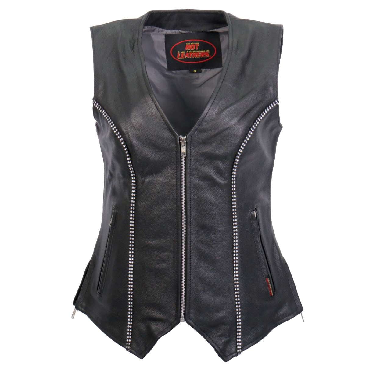 Hot Leathers VSL1016 Women's 'Rhinestone' Black Leather MC Vest - image 1