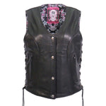 Hot Leathers VSL1017 Women's 'Sugar Skull' Lined Black Leather MC Vest - image 1