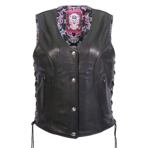 Hot Leathers VSL1017 Women's 'Sugar Skull' Lined Black Leather MC Vest - image 1