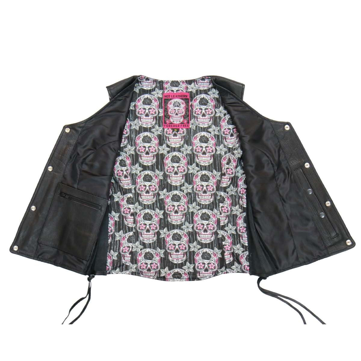 Hot Leathers VSL1017 Women's 'Sugar Skull' Lined Black Leather MC Vest - image 2