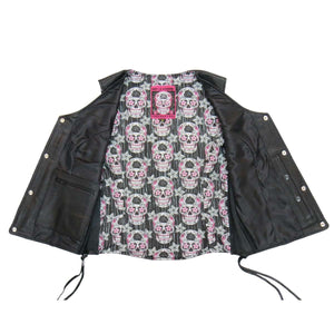 Hot Leathers VSL1017 Women's 'Sugar Skull' Lined Black Leather MC Vest - image 2