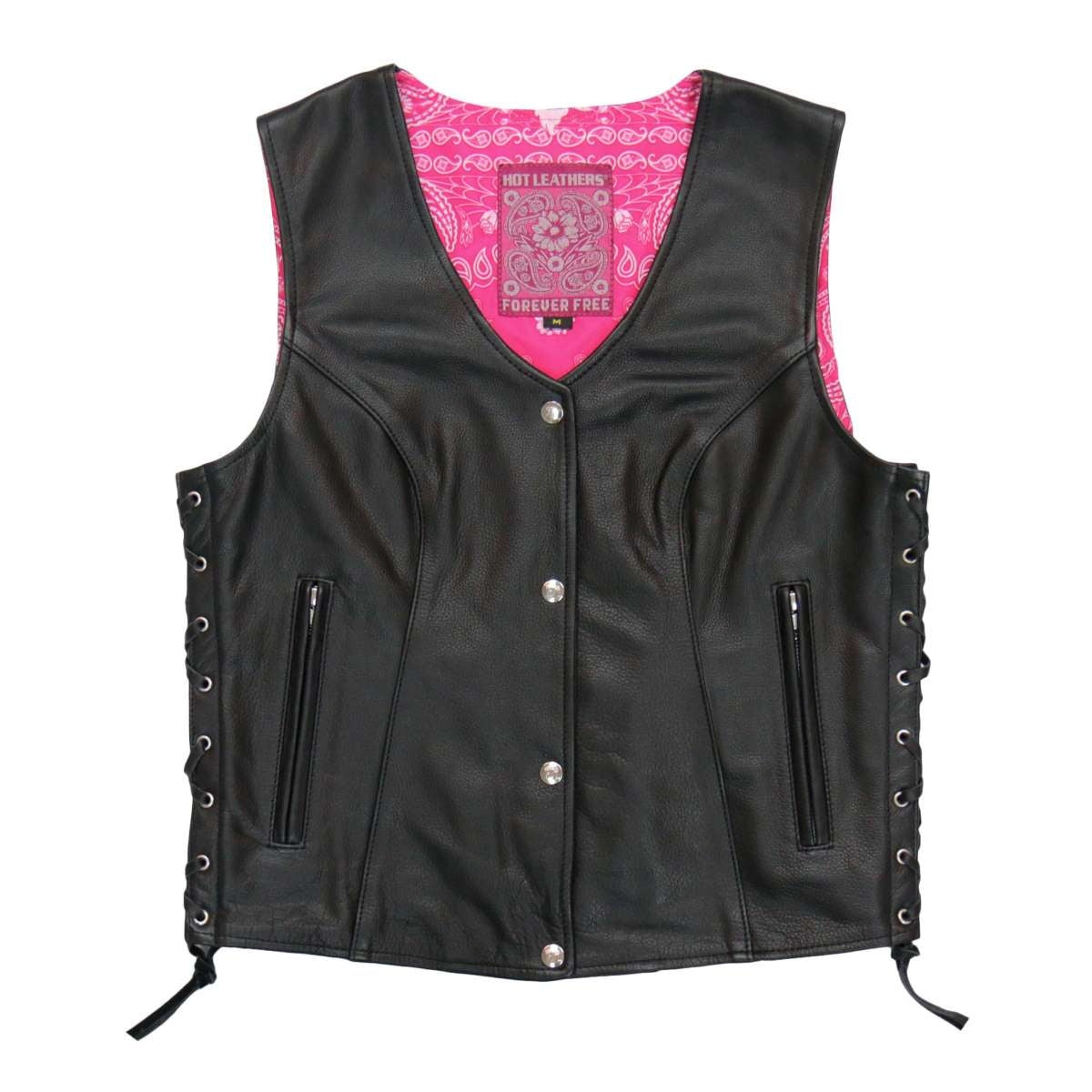 Hot Leathers VSL1018 Women's 'Pink Paisley' Lined Black Leather MC Vest - image 7
