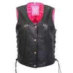 Hot Leathers VSL1018 Women's 'Pink Paisley' Lined Black Leather MC Vest - image 1