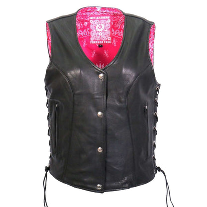 Hot Leathers VSL1018 Women's 'Pink Paisley' Lined Black Leather MC Vest - image 1