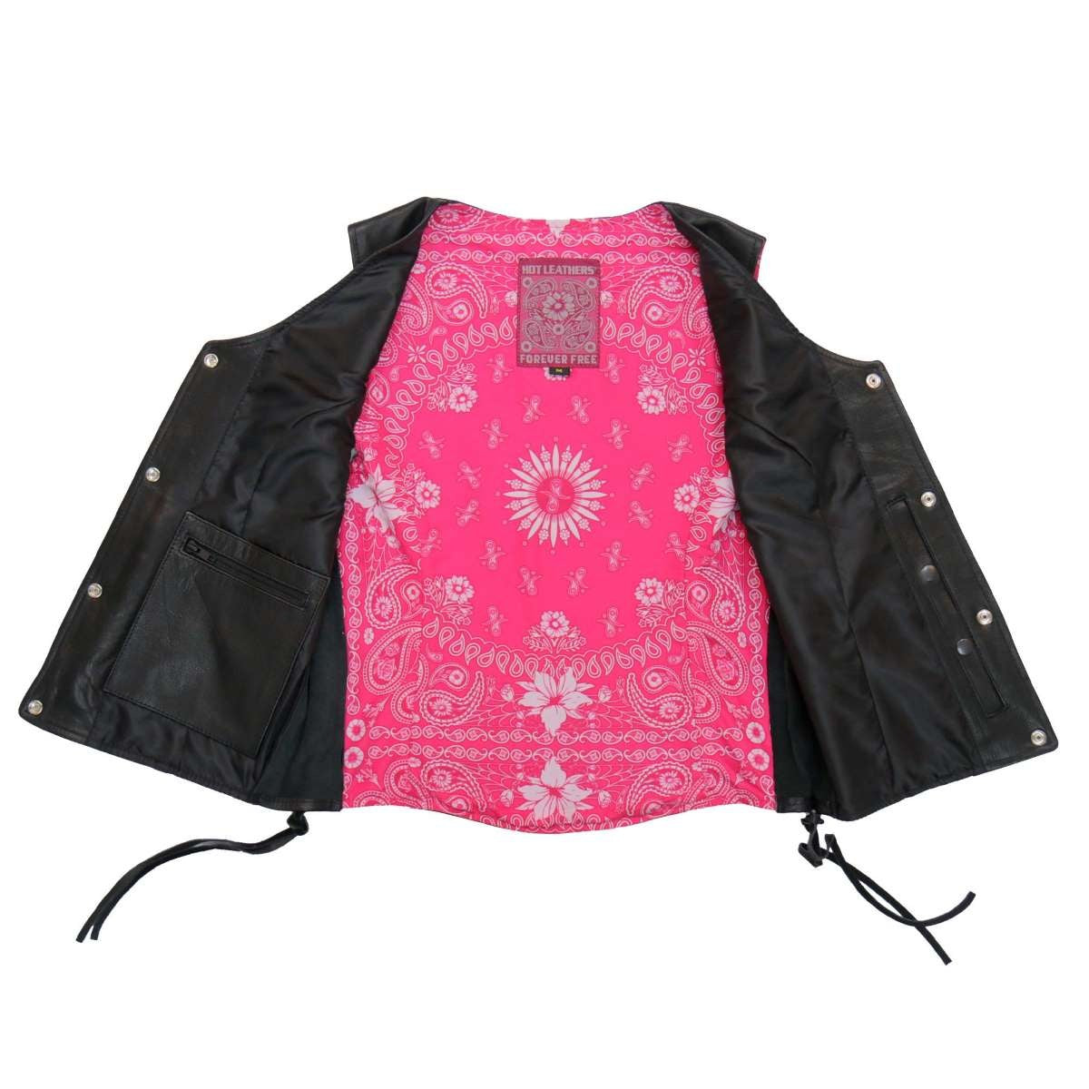 Hot Leathers VSL1018 Women's 'Pink Paisley' Lined Black Leather MC Vest - image 2