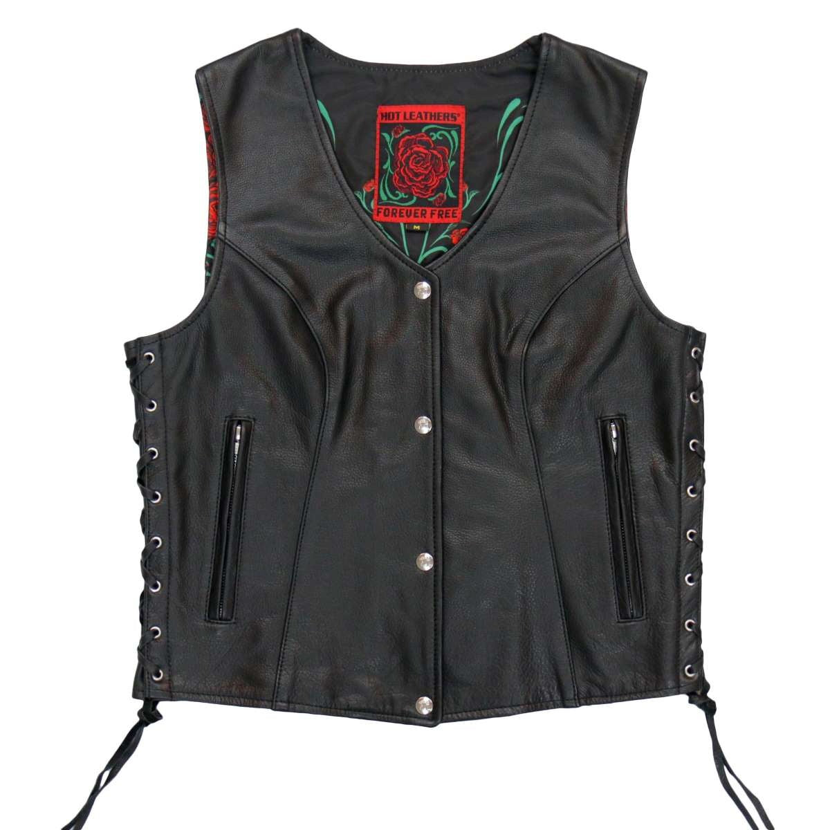 Hot Leathers VSL1019 Women's 'Red Rose' Lined Black Leather MC Vest - image 7