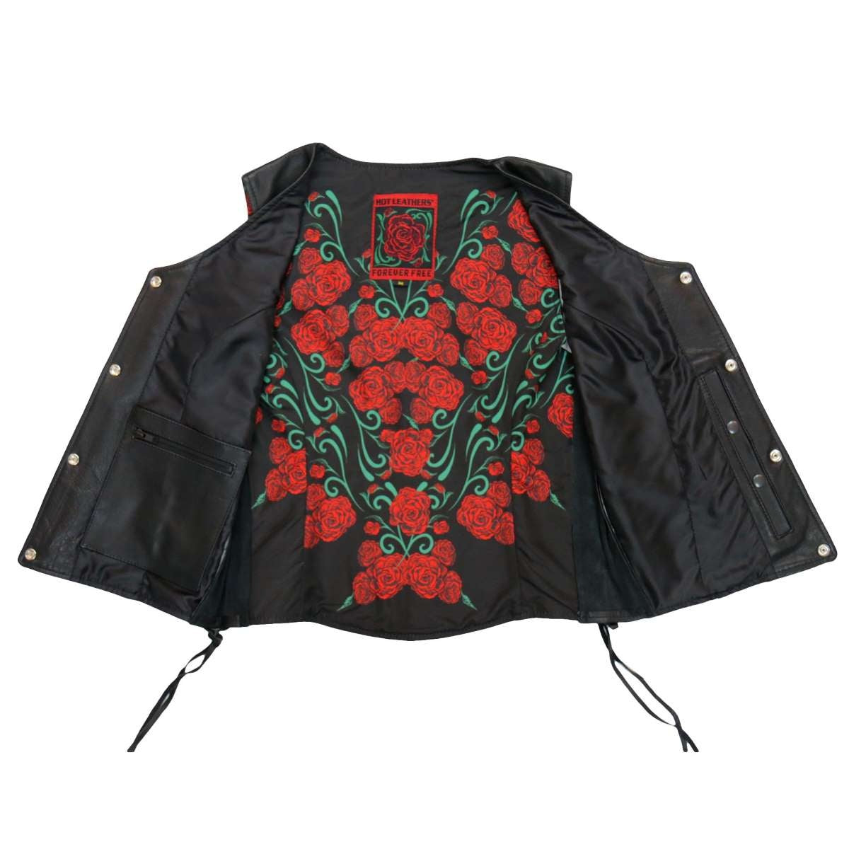 Hot Leathers VSL1019 Women's 'Red Rose' Lined Black Leather MC Vest - image 2