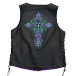 Hot Leathers VSL2001 Women's Black 'Fleur De Lis Cross' Leather Vest - image 1