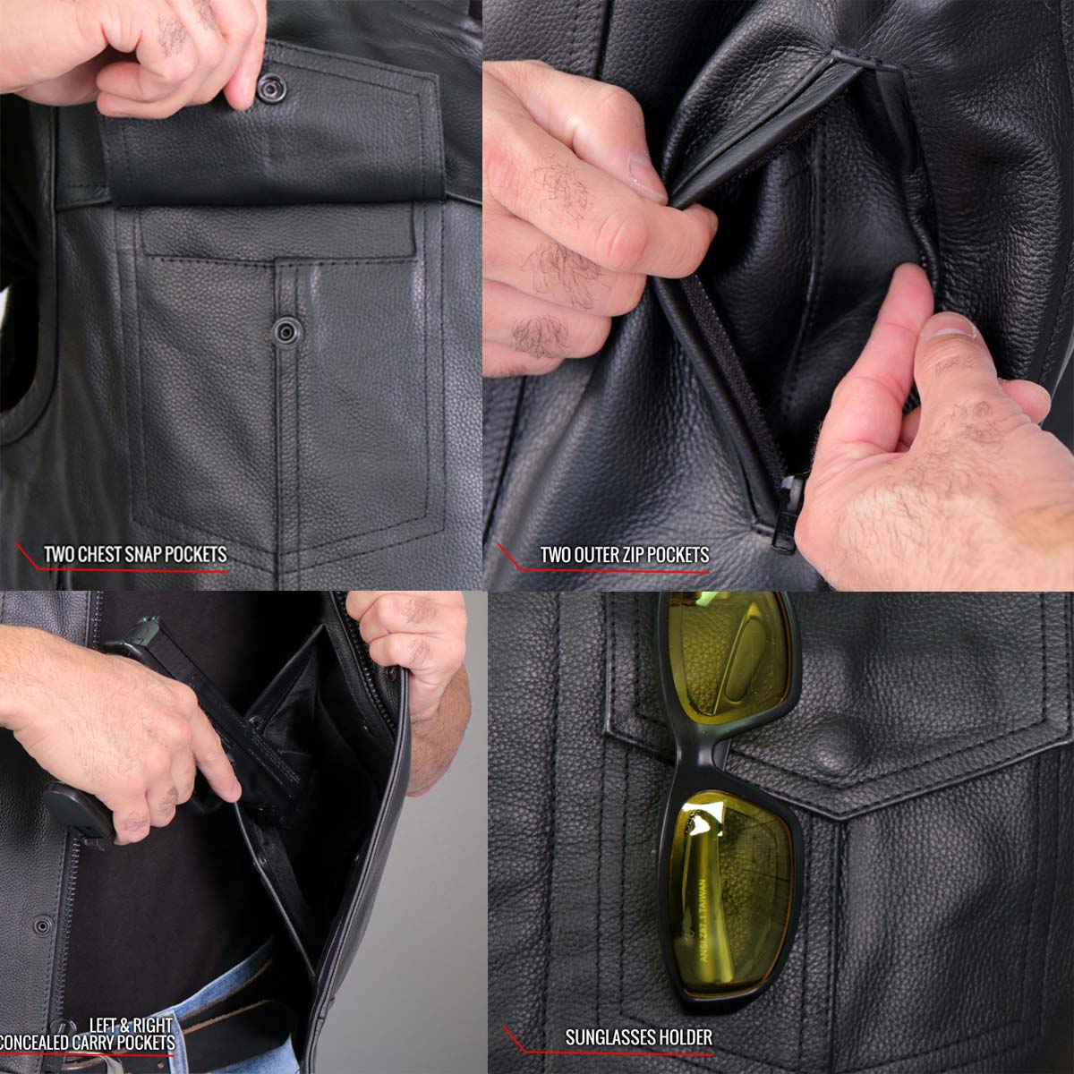 Hot Leathers VSM1054 Men’s Black Skull Flag Conceal and Carry Leather Vest — image 9