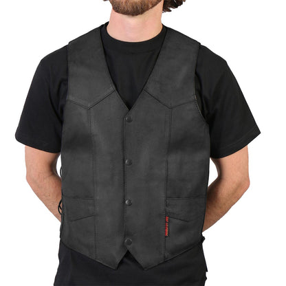 Hot Leathers VSM1015 Men's Black Heavyweight Leather Vest with Side Laces — image 1