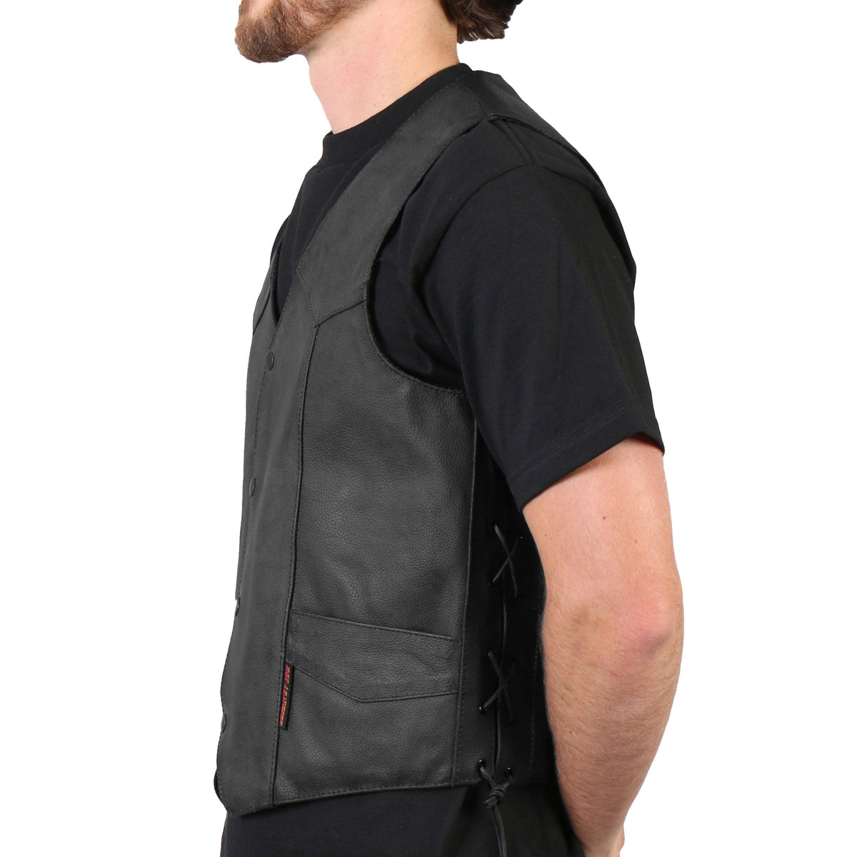 Hot Leathers VSM1015 Men's Black Heavyweight Leather Vest with Side Laces — image 2