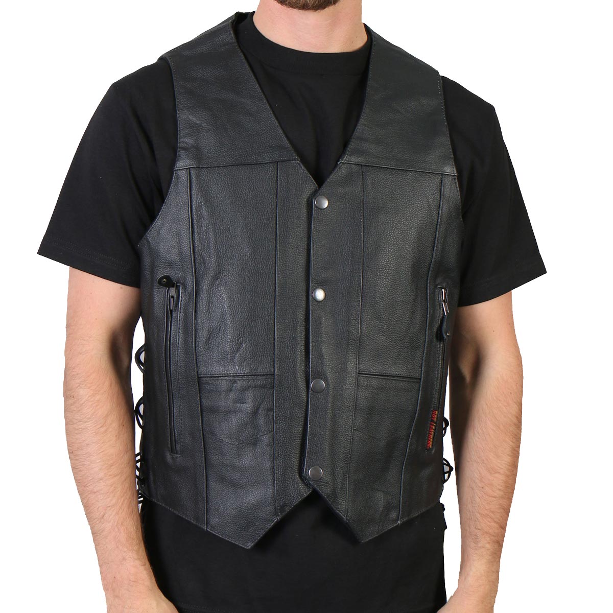 Hot Leathers VSM1017 Men's Black '10 Pocket' Leather Vest with Side Laces — image 1