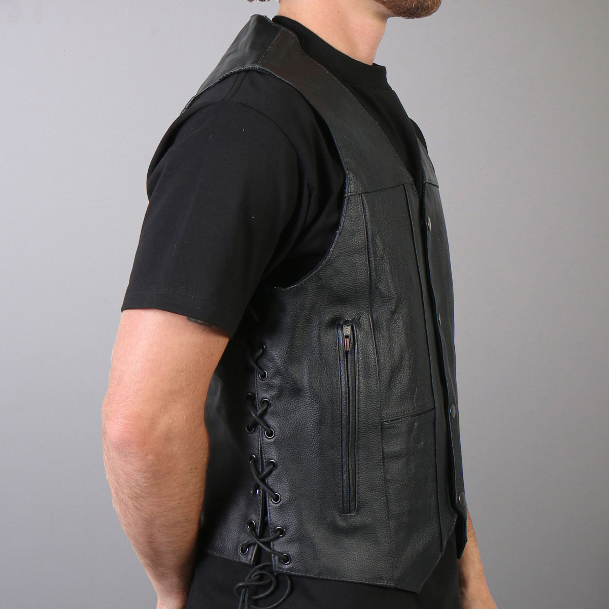 Hot Leathers VSM1017 Men's Black '10 Pocket' Leather Vest with Side Laces — image 2