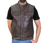 Hot Leathers VSM1035 Men's Distressed Brown 'Conceal and Carry' Club Leather Vest — image 1