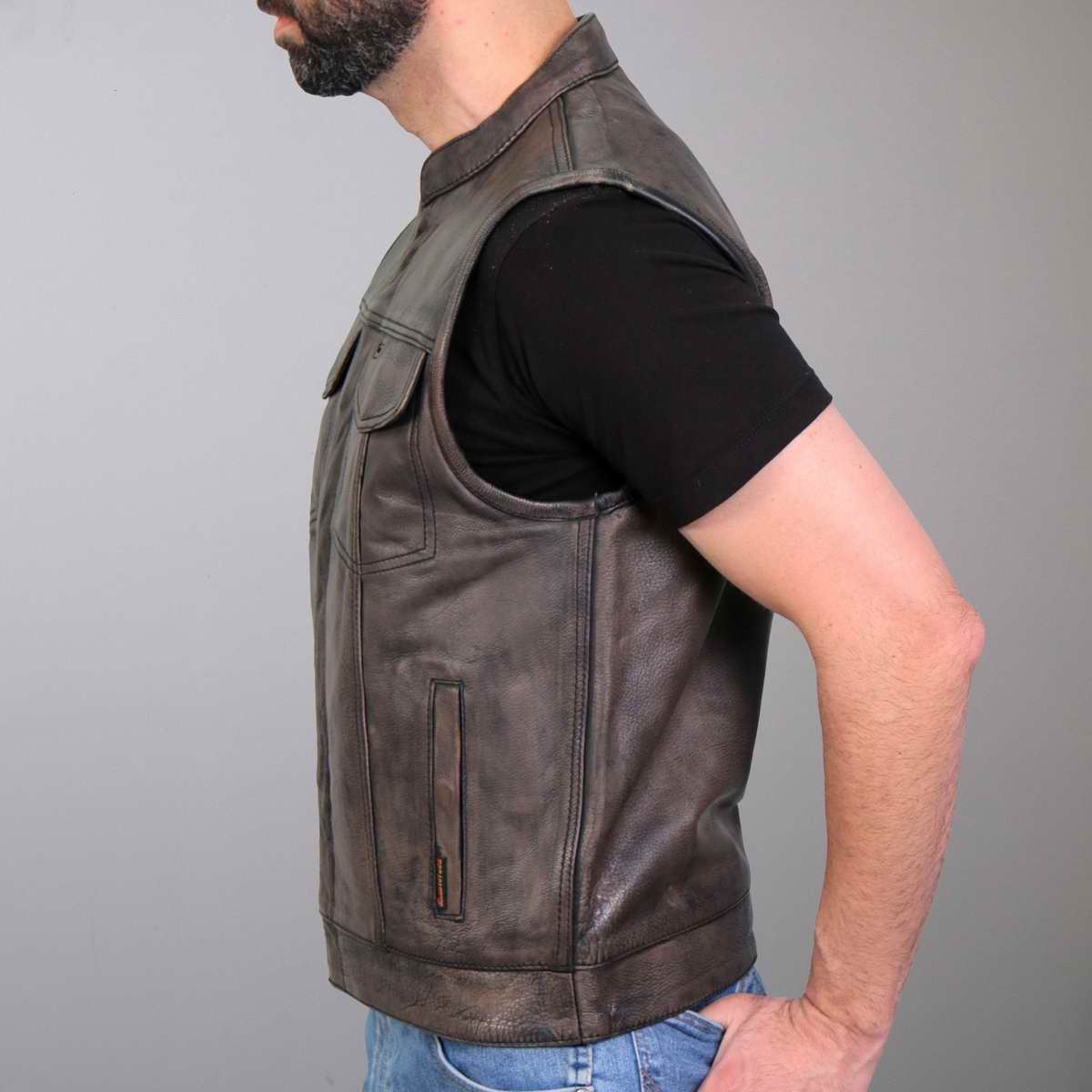 Hot Leathers VSM1035 Men's Distressed Brown 'Conceal and Carry' Club Leather Vest — image 4