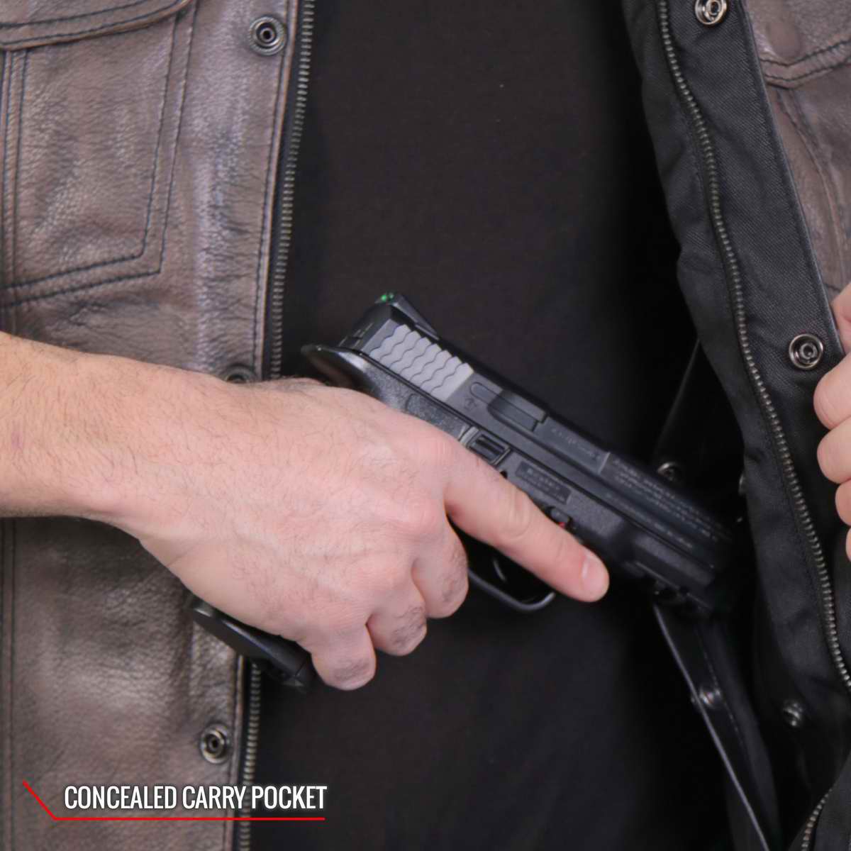 Hot Leathers VSM1035 Men's Distressed Brown 'Conceal and Carry' Club Leather Vest — image 6