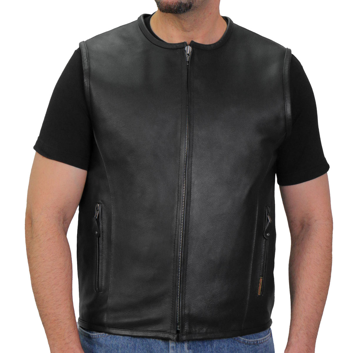 Hot Leathers VSM1036 Men's Black 'Conceal and Carry' Motorcycle Club Style Leather Zip Vest — image 1