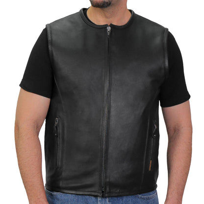 Hot Leathers VSM1036 Men's Black 'Conceal and Carry' Motorcycle Club Style Leather Zip Vest — image 1