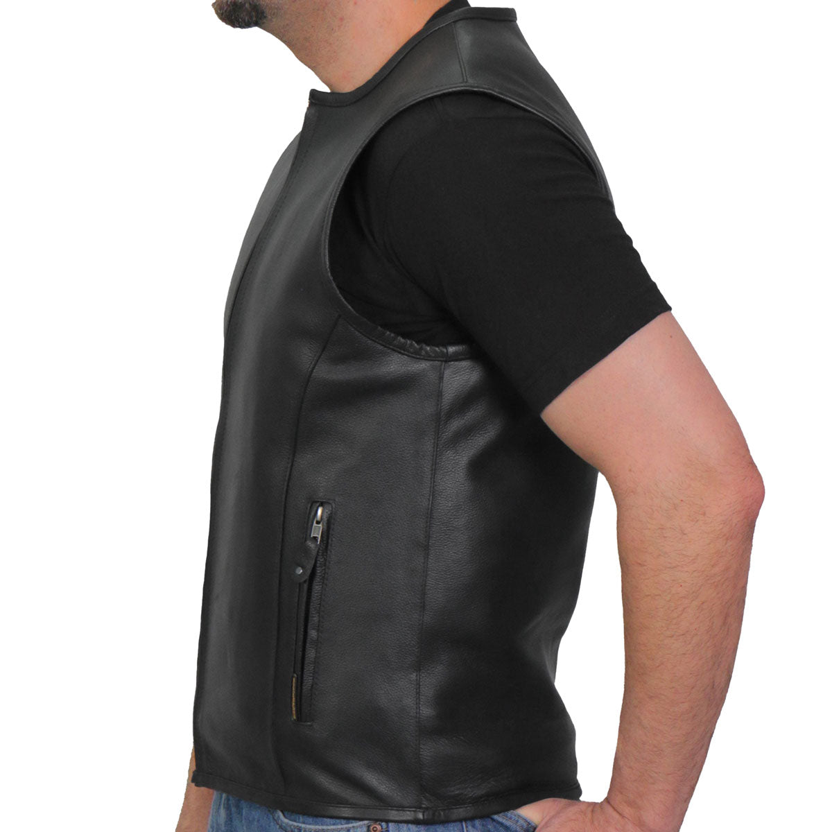 Hot Leathers VSM1036 Men's Black 'Conceal and Carry' Motorcycle Club Style Leather Zip Vest — image 6