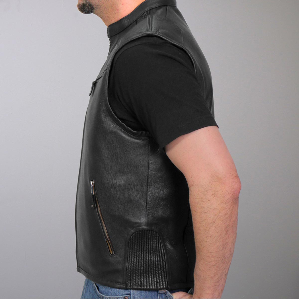 Hot Leathers VSM1037 Men's Black 'Zipper Pockets' Concealed and Carry Leather Vest — image 4